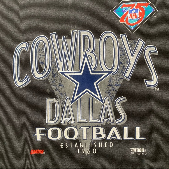Vintage 90s NFL Football Dallas Cowboys 75th Anniversary Tee Men’s XL Striped T - Picture 4 of 10